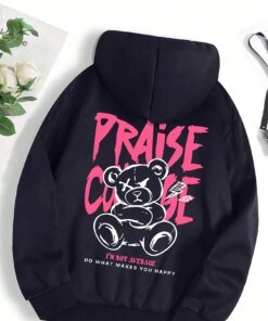 Cool Little Bear Cartoon Printing Hoody For Female Fashion Warm Streetwear Personality Autumn New Sweatshirt Fleece Womenwear