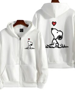 Snoopy White Women Zip Up Hoodie Jacket Spring Autumn 2024 Casual Men Sweatshirt Cartoon Anime Couple Oversized Clothes Coats