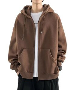 Male Clothes Black Solid Sweatshirt for Men Full Zip Up Hooded Hoodies Winter Offers High Quality Korean Style