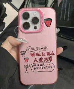 Cute Twinkling Watermelon Viva La Vida Label Matte Phone Case Plating Hard Cover Hot Korea 16 15 13 12 11 14 Pro Max 16 Plus