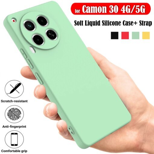 Protective Funda for Tecno Camon 30 4G Case for Tecno Camon 30 5G Soft Liquid Silicone Case Anti-knock Shockproof Cover + Strap