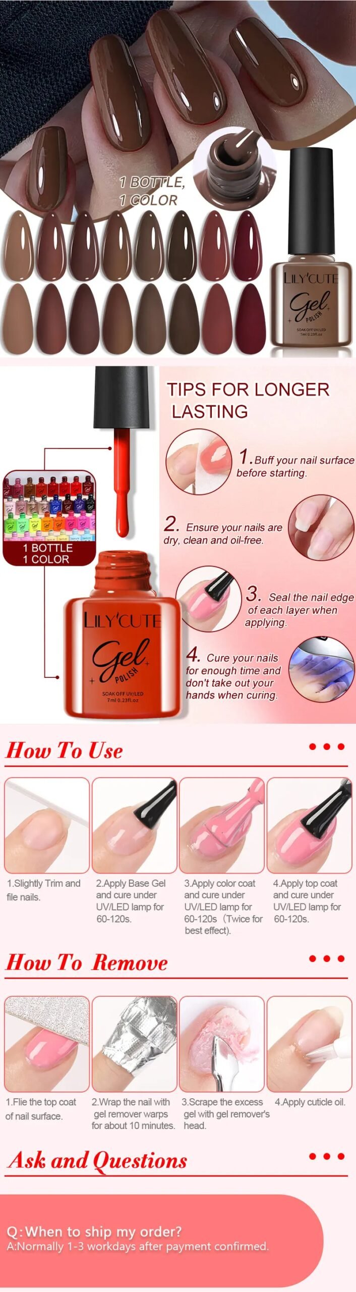 LILYCUTE 7ml Gel Nail Polish Colorful Semi Permanent Shinning Sparkling Nail Gel Varnish Soak Off UV Gel DIY for Base Top Coat