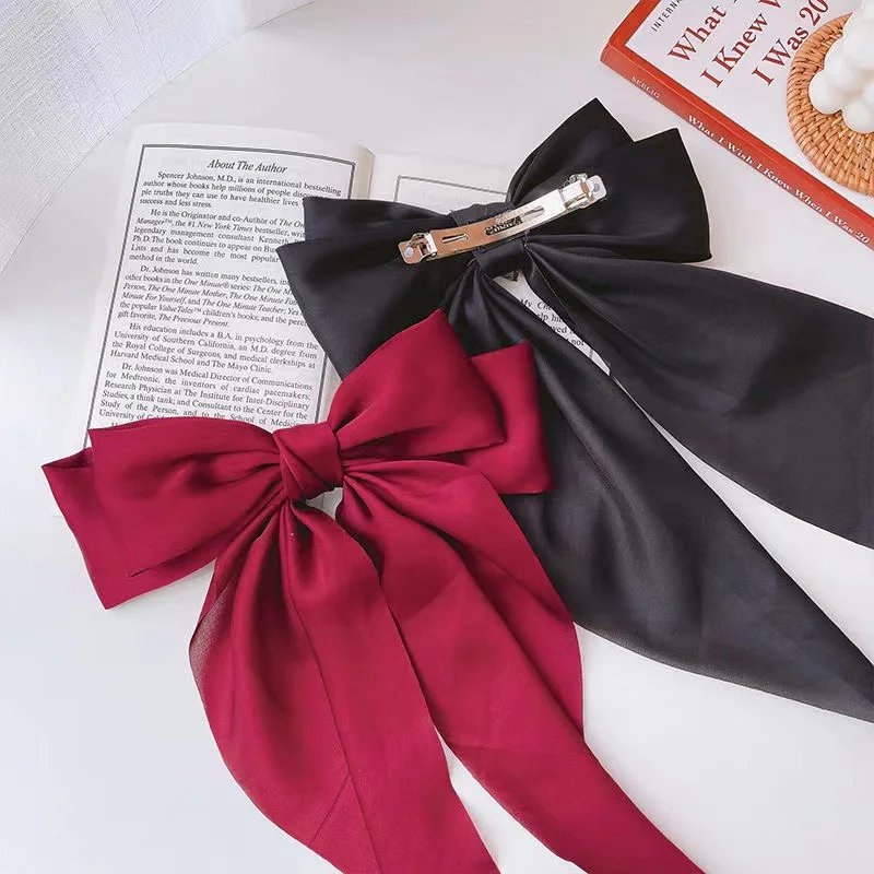 Elegant Solid Large Bow Ribbon Hair Clip For Women Girl Sweet Headbands Soft Satin Hairpin Hairgrip Fashion Hair Accessories Elegant Solid Large Bow Ribbon Hair Clip For Women Girl Sweet Headbands Soft Satin Hairpin Hairgrip Fashion Hair Accessories