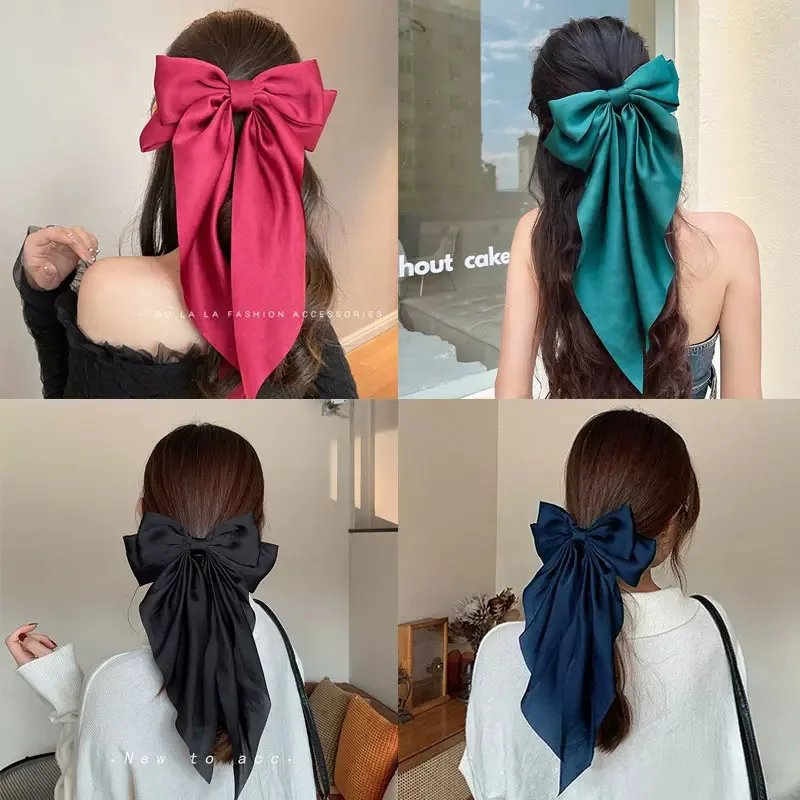Elegant Solid Large Bow Ribbon Hair Clip For Women Girl Sweet Headbands Soft Satin Hairpin Hairgrip Fashion Hair Accessories Elegant Solid Large Bow Ribbon Hair Clip For Women Girl Sweet Headbands Soft Satin Hairpin Hairgrip Fashion Hair Accessories