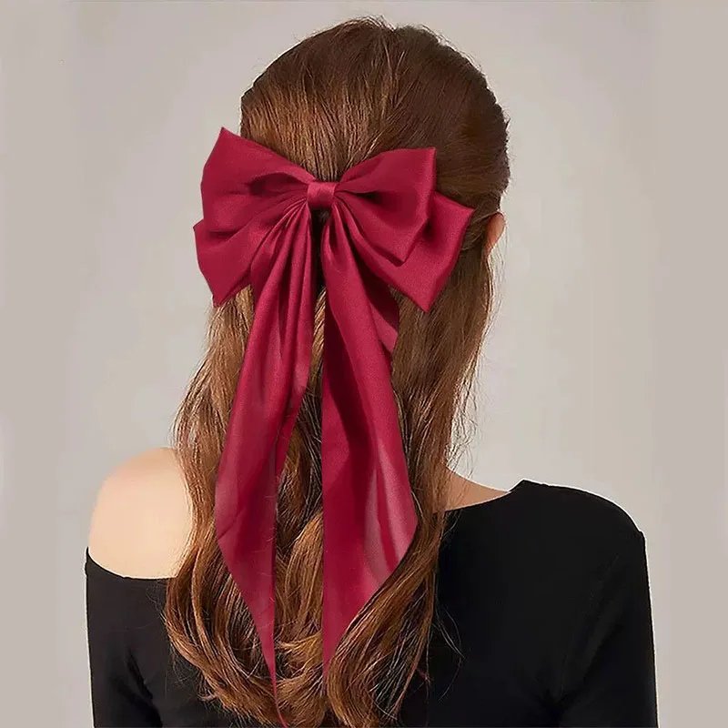 Elegant Solid Large Bow Ribbon Hair Clip For Women Girl Sweet Headbands Soft Satin Hairpin Hairgrip Fashion Hair Accessories Elegant Solid Large Bow Ribbon Hair Clip For Women Girl Sweet Headbands Soft Satin Hairpin Hairgrip Fashion Hair Accessories