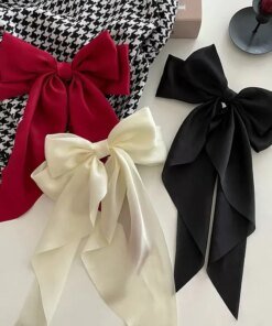 Elegant Solid Large Bow Ribbon Hair Clip For Women Girl Sweet Headbands Soft Satin Hairpin Hairgrip Fashion Hair Accessories