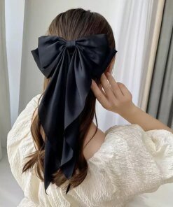 Alternative view of Elegant Solid Large Bow Ribbon Hair Clip For Women Girl Sweet Headbands Soft Satin Hairpin Hairgrip Fashion Hair Accessories