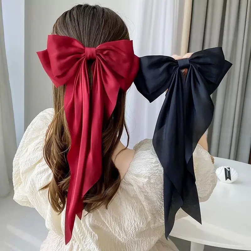 Elegant Solid Large Bow Ribbon Hair Clip For Women Girl Sweet Headbands Soft Satin Hairpin Hairgrip Fashion Hair Accessories Elegant Solid Large Bow Ribbon Hair Clip For Women Girl Sweet Headbands Soft Satin Hairpin Hairgrip Fashion Hair Accessories