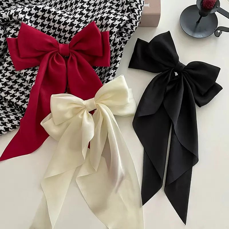 Elegant Solid Large Bow Ribbon Hair Clip For Women Girl Sweet Headbands Soft Satin Hairpin Hairgrip Fashion Hair Accessories Elegant Solid Large Bow Ribbon Hair Clip For Women Girl Sweet Headbands Soft Satin Hairpin Hairgrip Fashion Hair Accessories