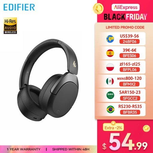 Edifier W830NB Wireless Headphones Bluetooth 5.4 Active Noise Cancelling Hi-Res Over-Ear Headset LDAC Foldable -45dB ANC 94H