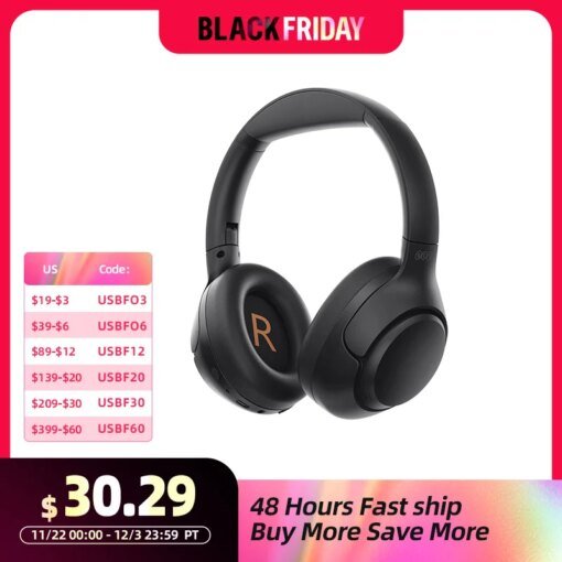 QCY H3 ANC Wireless Headphones Bluetooth 5.4 Hi-Res Audio Over Ear Headset 43dB Hybrid Active Noise Cancellation Earphones 60H