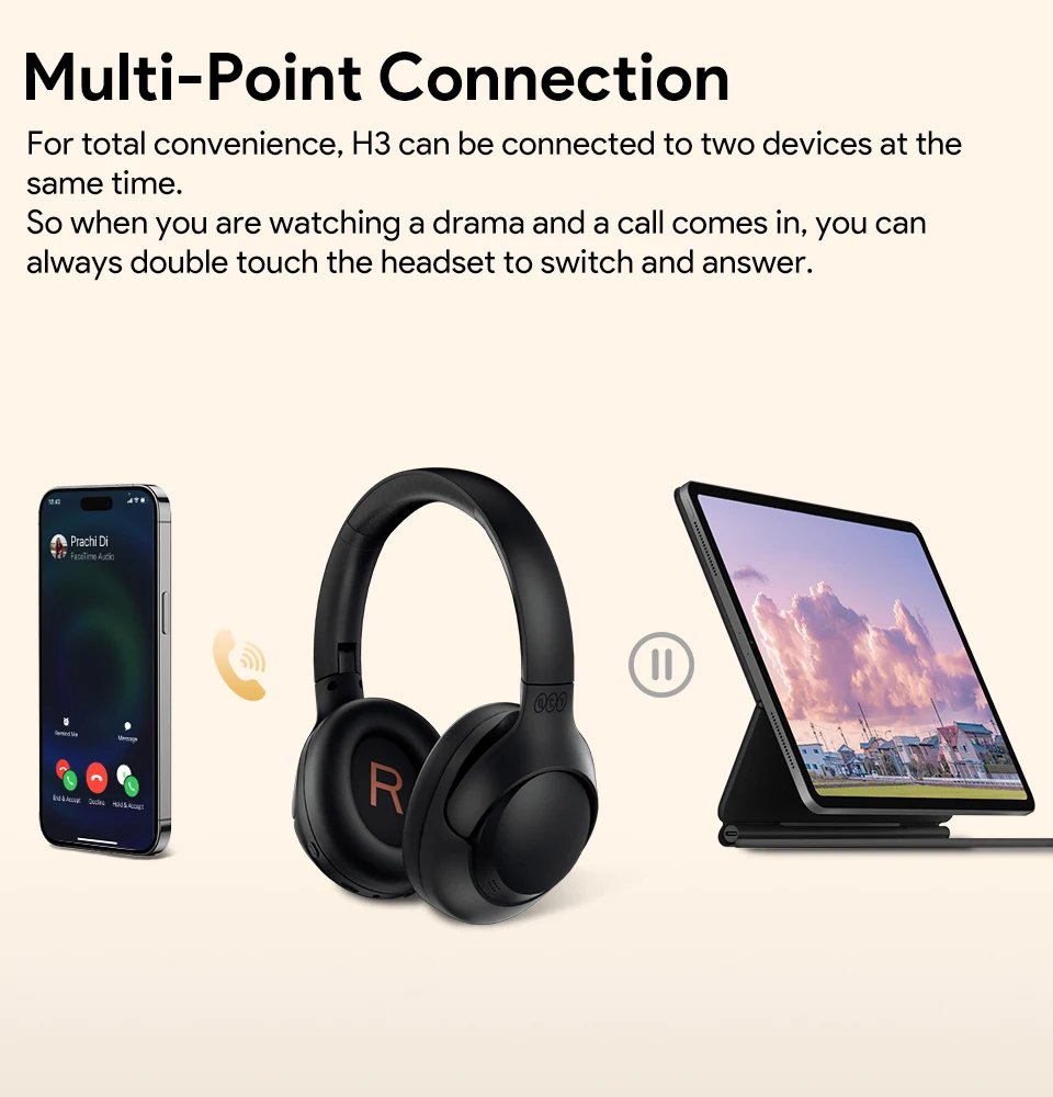 QCY H3 ANC Wireless Headphones Bluetooth 5.4 Hi-Res Audio Over Ear Headset 43dB Hybrid Active Noise Cancellation Earphones 60H QCY H3 ANC Wireless Headphones Bluetooth 5.4 Hi-Res Audio Over Ear Headset 43dB Hybrid Active Noise Cancellation Earphones 60H