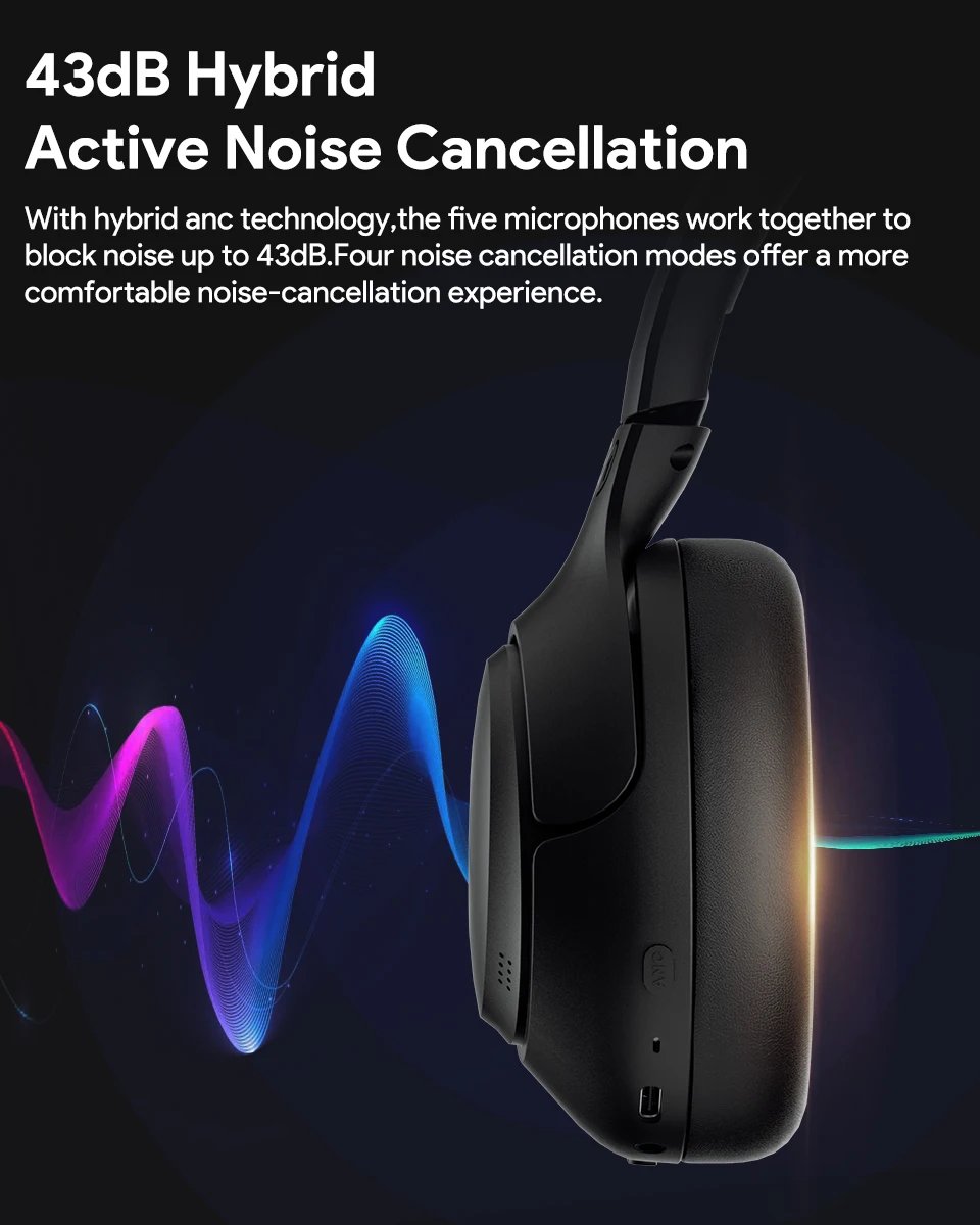 QCY H3 ANC Wireless Headphones Bluetooth 5.4 Hi-Res Audio Over Ear Headset 43dB Hybrid Active Noise Cancellation Earphones 60H QCY H3 ANC Wireless Headphones Bluetooth 5.4 Hi-Res Audio Over Ear Headset 43dB Hybrid Active Noise Cancellation Earphones 60H