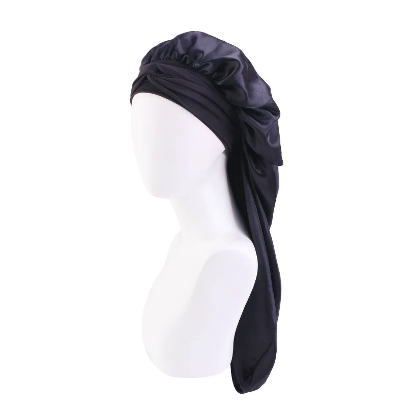New Women long Oversized elastic satin Bonnet Sleeping Cap with Ribbon Breathable sleeping cap turban sleep Headwear Bandanas