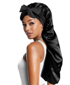 New Women long Oversized elastic satin Bonnet Sleeping Cap with Ribbon Breathable sleeping cap turban sleep Headwear Bandanas