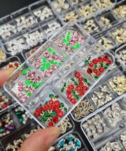 1Box Nail Art Rhinestones Gems Decorations Luxury Metal Alloy Cherry Heart Nail Charms Crystal Glass Diamonds For DIY Nail Art