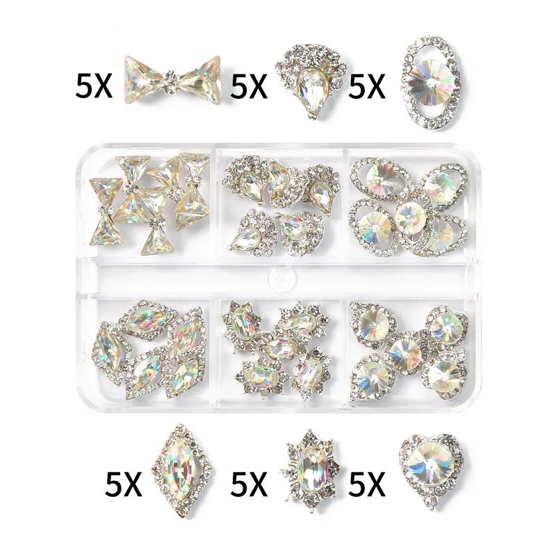 1Box Nail Art Rhinestones Gems Decorations Luxury Metal Alloy Cherry Heart Nail Charms Crystal Glass Diamonds For DIY Nail Art