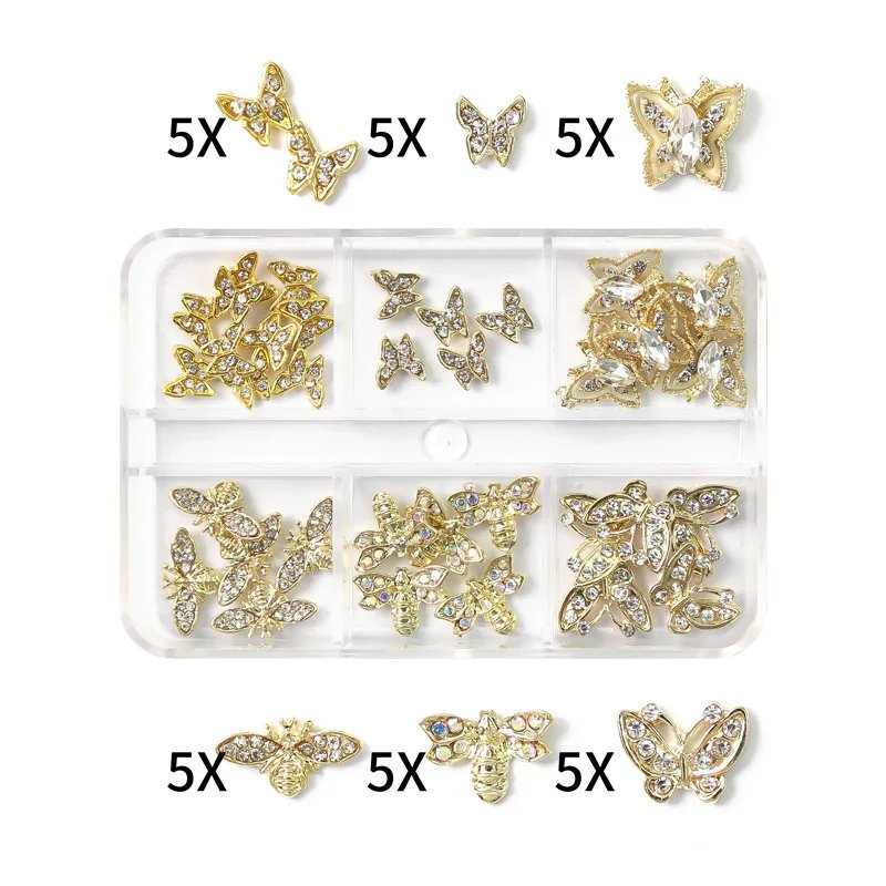 1Box Nail Art Rhinestones Gems Decorations Luxury Metal Alloy Cherry Heart Nail Charms Crystal Glass Diamonds For DIY Nail Art