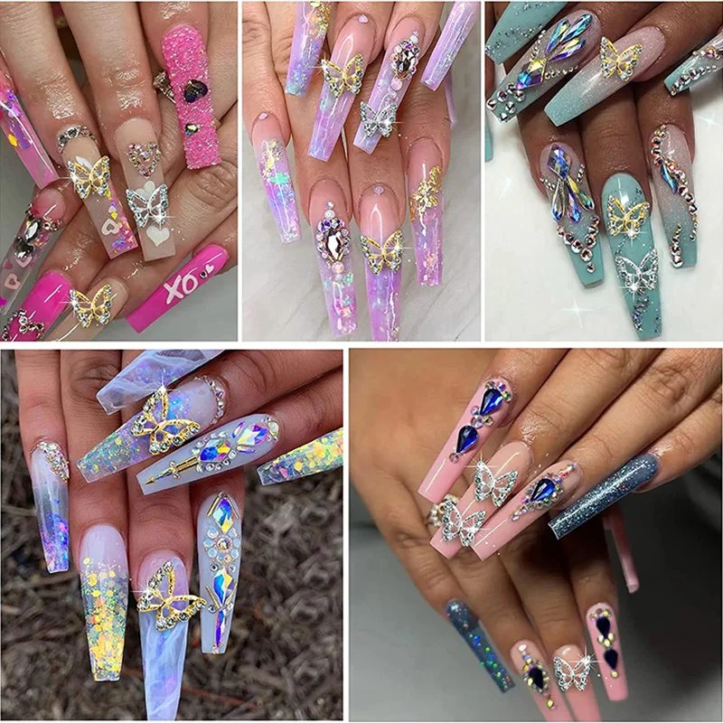 1Box Nail Art Rhinestones Gems Decorations Luxury Metal Alloy Cherry Heart Nail Charms Crystal Glass Diamonds For DIY Nail Art