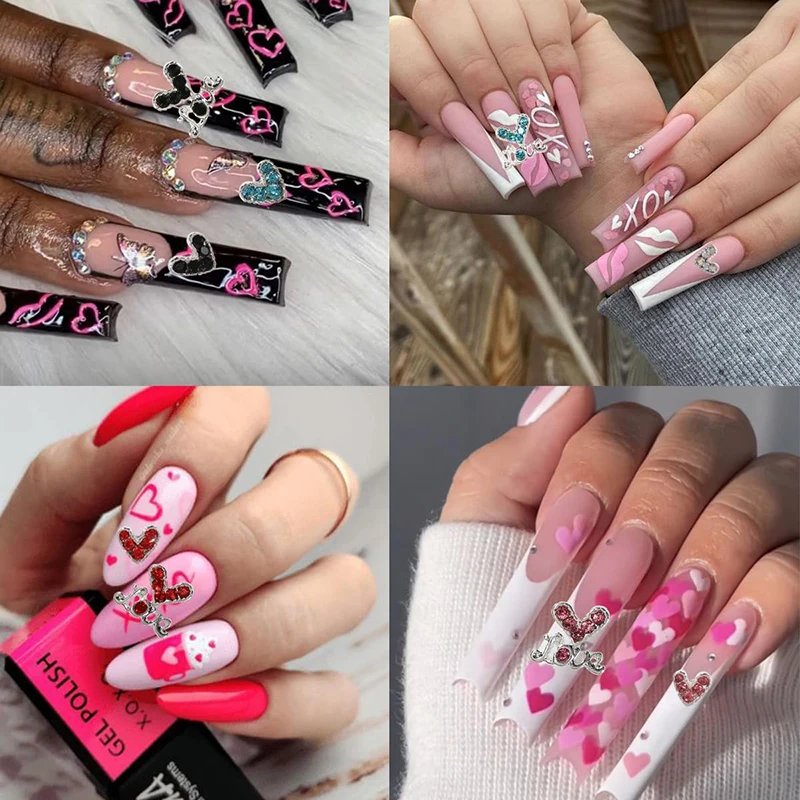 1Box Nail Art Rhinestones Gems Decorations Luxury Metal Alloy Cherry Heart Nail Charms Crystal Glass Diamonds For DIY Nail Art