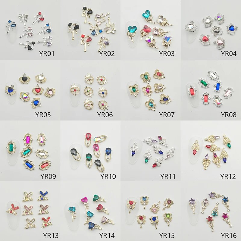 1Box Nail Art Rhinestones Gems Decorations Luxury Metal Alloy Cherry Heart Nail Charms Crystal Glass Diamonds For DIY Nail Art