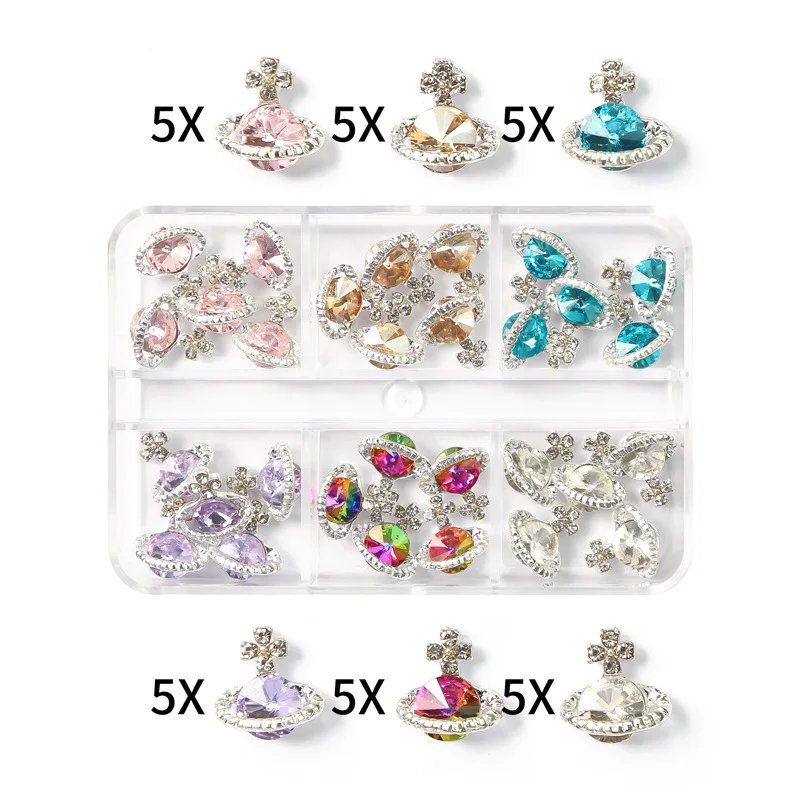 1Box Nail Art Rhinestones Gems Decorations Luxury Metal Alloy Cherry Heart Nail Charms Crystal Glass Diamonds For DIY Nail Art
