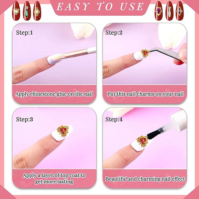 1Box Nail Art Rhinestones Gems Decorations Luxury Metal Alloy Cherry Heart Nail Charms Crystal Glass Diamonds For DIY Nail Art