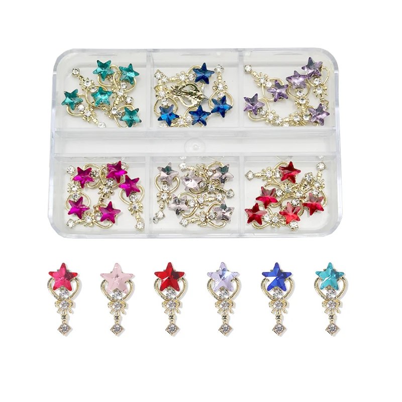 1Box Nail Art Rhinestones Gems Decorations Luxury Metal Alloy Cherry Heart Nail Charms Crystal Glass Diamonds For DIY Nail Art