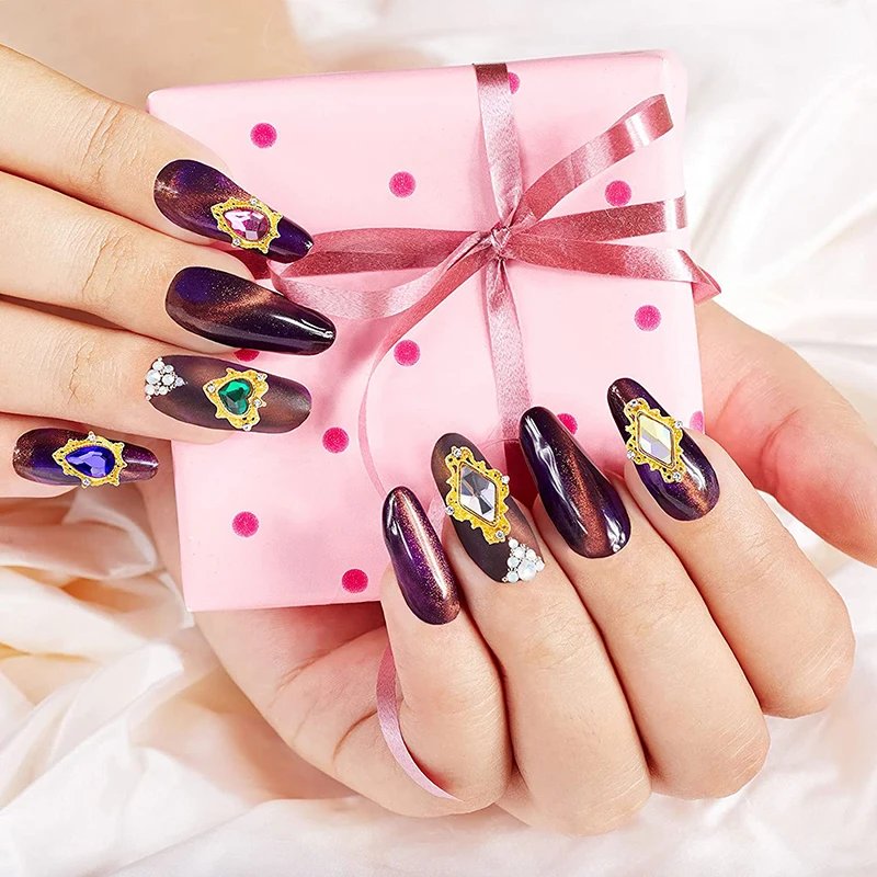 1Box Nail Art Rhinestones Gems Decorations Luxury Metal Alloy Cherry Heart Nail Charms Crystal Glass Diamonds For DIY Nail Art