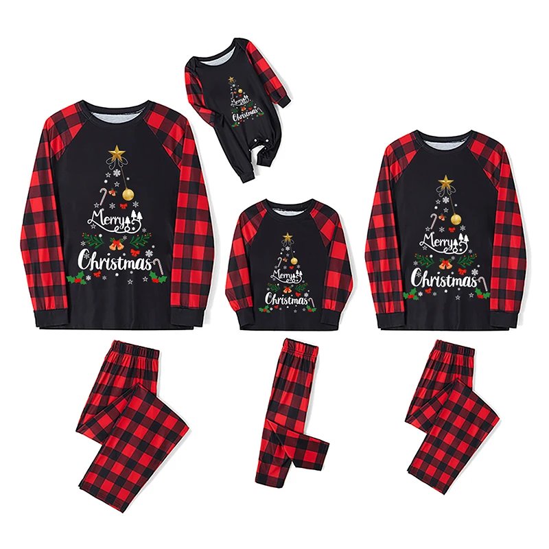 ma&baby Christmas Pajamas Set Winter 2024 Letter Tree Print Adult Kids Matching Clothes Soft Sleepwear Baby Pjs Xmas Family Look