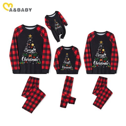 ma&baby Christmas Pajamas Set Winter 2024 Letter Tree Print Adult Kids Matching Clothes Soft Sleepwear Baby Pjs Xmas Family Look