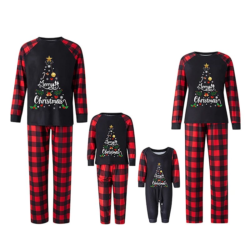 ma&baby Christmas Pajamas Set Winter 2024 Letter Tree Print Adult Kids Matching Clothes Soft Sleepwear Baby Pjs Xmas Family Look