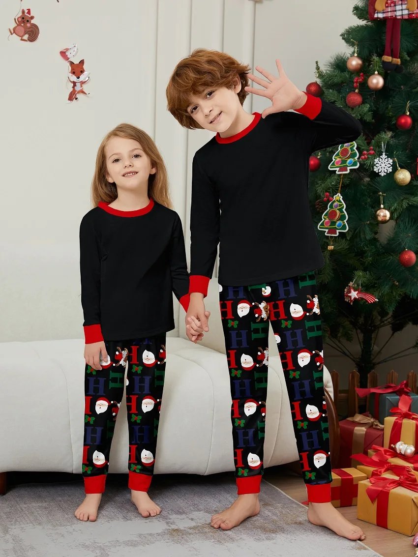 2025 Christmas Matching Family Pajamas Santa Cartoon Pjs Adult Child Clothing Outfit Set Baby Jumpsuit+Dog Clothes