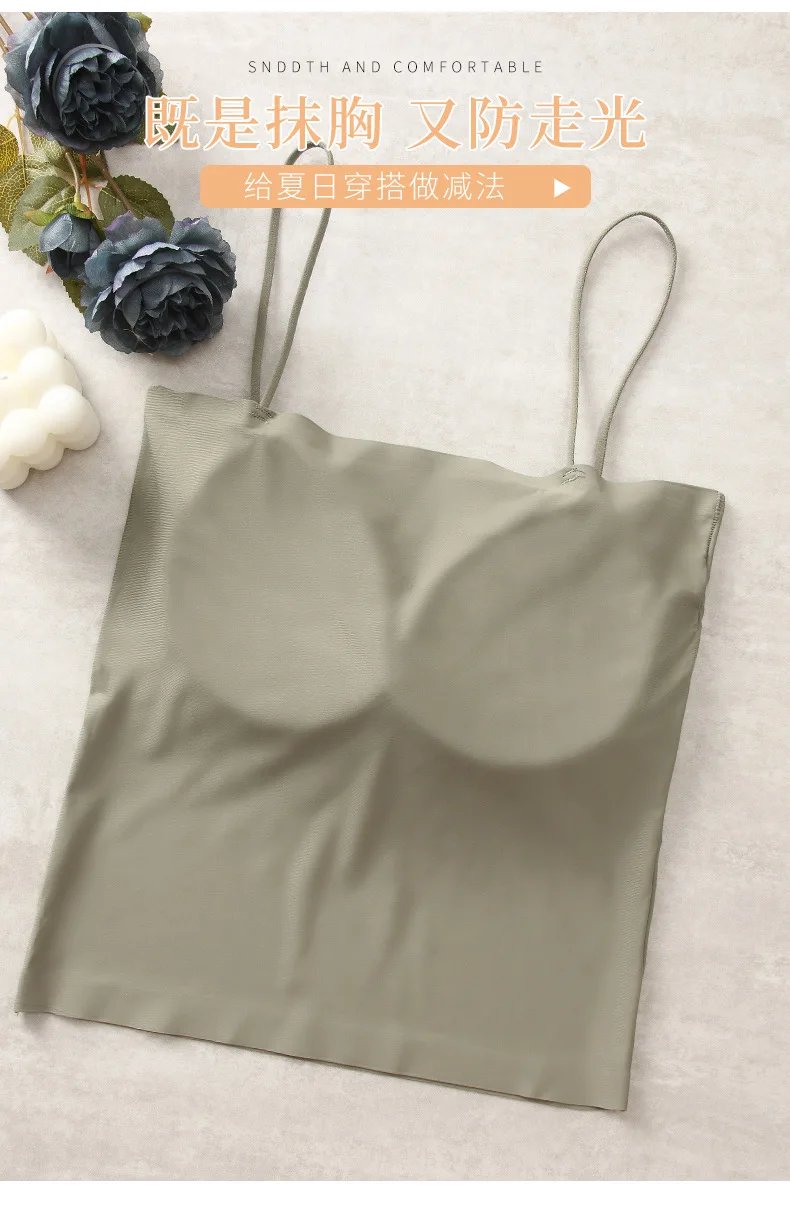 2PCS/Lot Ice Silk Beauty Back Camisole Top For Women with Chest Pad Fixed Cup Inner Wear Outer Wear Summer Female Bandeau 2PCS/Lot Ice Silk Beauty Back Camisole Top For Women with Chest Pad Fixed Cup Inner Wear Outer Wear Summer Female Bandeau