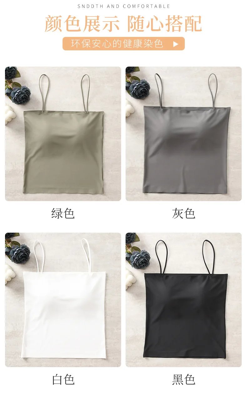 2PCS/Lot Ice Silk Beauty Back Camisole Top For Women with Chest Pad Fixed Cup Inner Wear Outer Wear Summer Female Bandeau 2PCS/Lot Ice Silk Beauty Back Camisole Top For Women with Chest Pad Fixed Cup Inner Wear Outer Wear Summer Female Bandeau