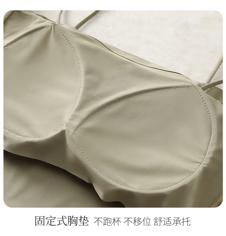 2PCS/Lot Ice Silk Beauty Back Camisole Top For Women with Chest Pad Fixed Cup Inner Wear Outer Wear Summer Female Bandeau 2PCS/Lot Ice Silk Beauty Back Camisole Top For Women with Chest Pad Fixed Cup Inner Wear Outer Wear Summer Female Bandeau