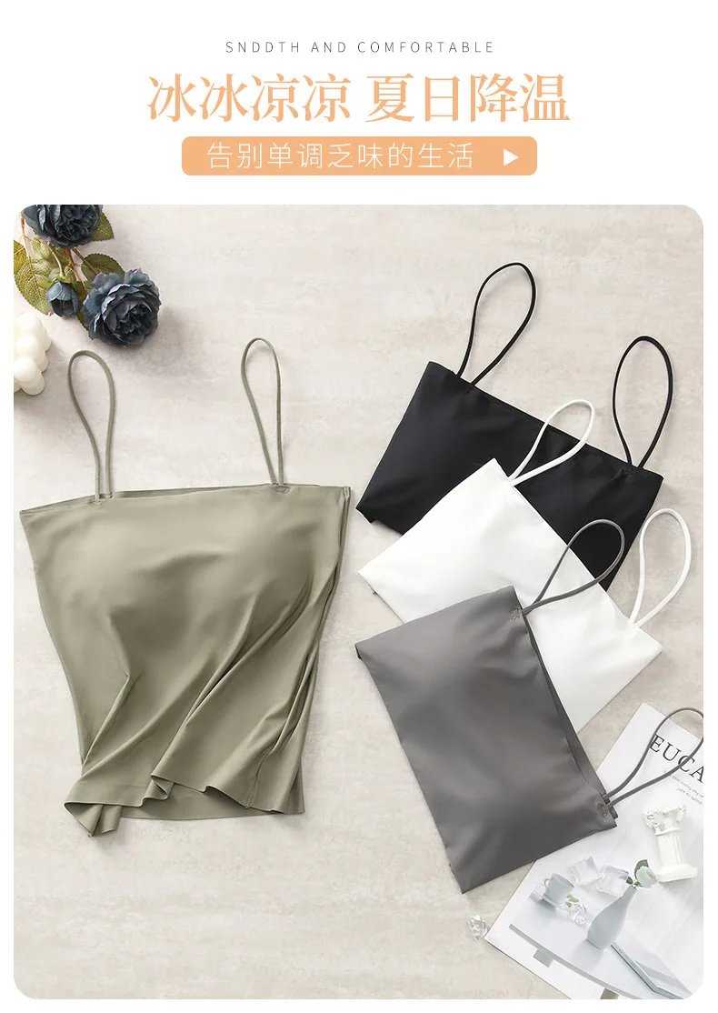 2PCS/Lot Ice Silk Beauty Back Camisole Top For Women with Chest Pad Fixed Cup Inner Wear Outer Wear Summer Female Bandeau 2PCS/Lot Ice Silk Beauty Back Camisole Top For Women with Chest Pad Fixed Cup Inner Wear Outer Wear Summer Female Bandeau
