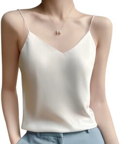Fashion Silky Camisole Women's Inner With White Bottoming Satin Top Summer V-neck Thin Section