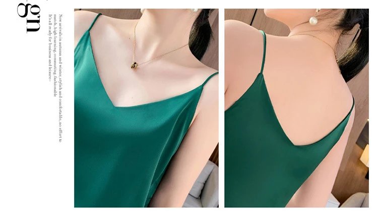 Fashion Silky Camisole Women's Inner With White Bottoming Satin Top Summer V-neck Thin Section
