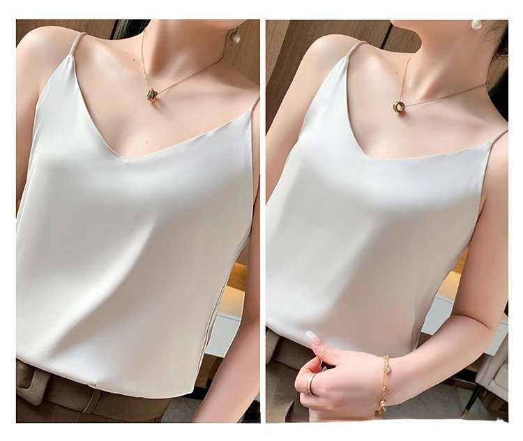 Fashion Silky Camisole Women's Inner With White Bottoming Satin Top Summer V-neck Thin Section