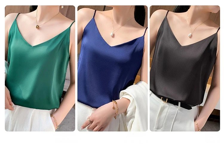 Fashion Silky Camisole Women's Inner With White Bottoming Satin Top Summer V-neck Thin Section