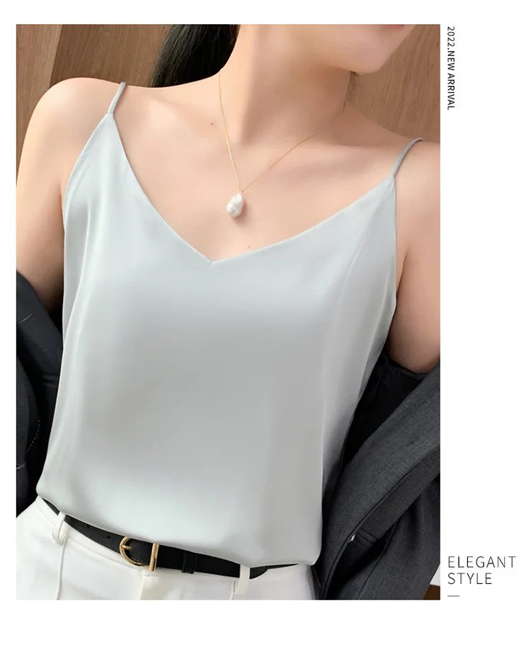 Fashion Silky Camisole Women's Inner With White Bottoming Satin Top Summer V-neck Thin Section