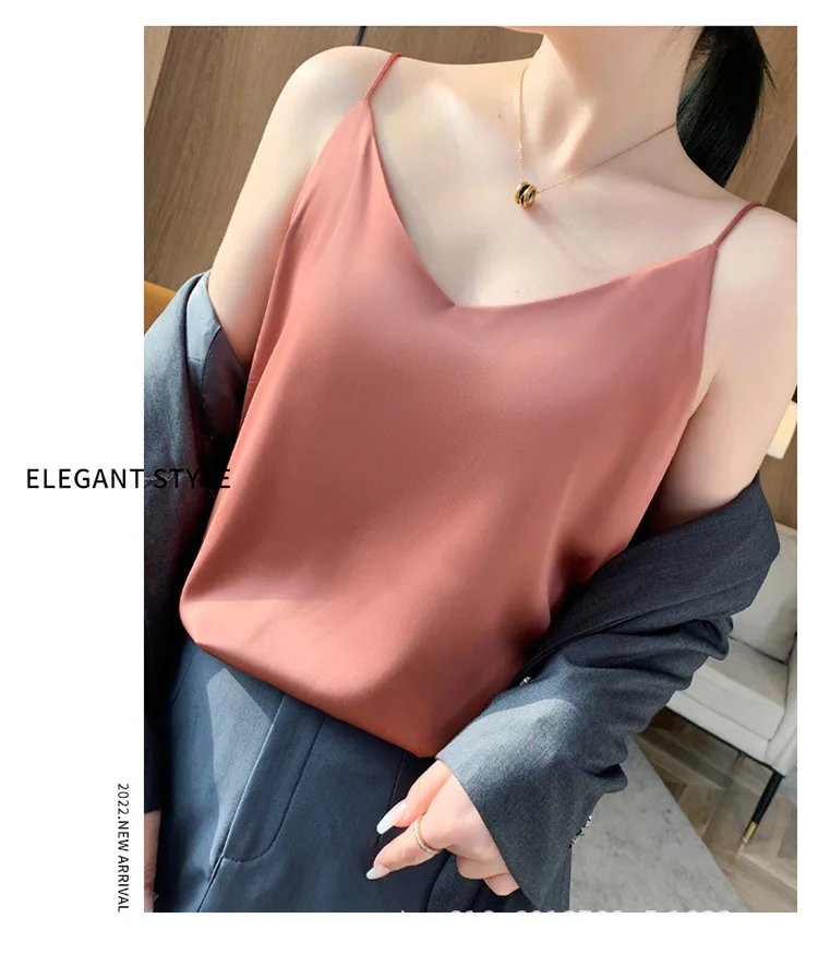 Fashion Silky Camisole Women's Inner With White Bottoming Satin Top Summer V-neck Thin Section