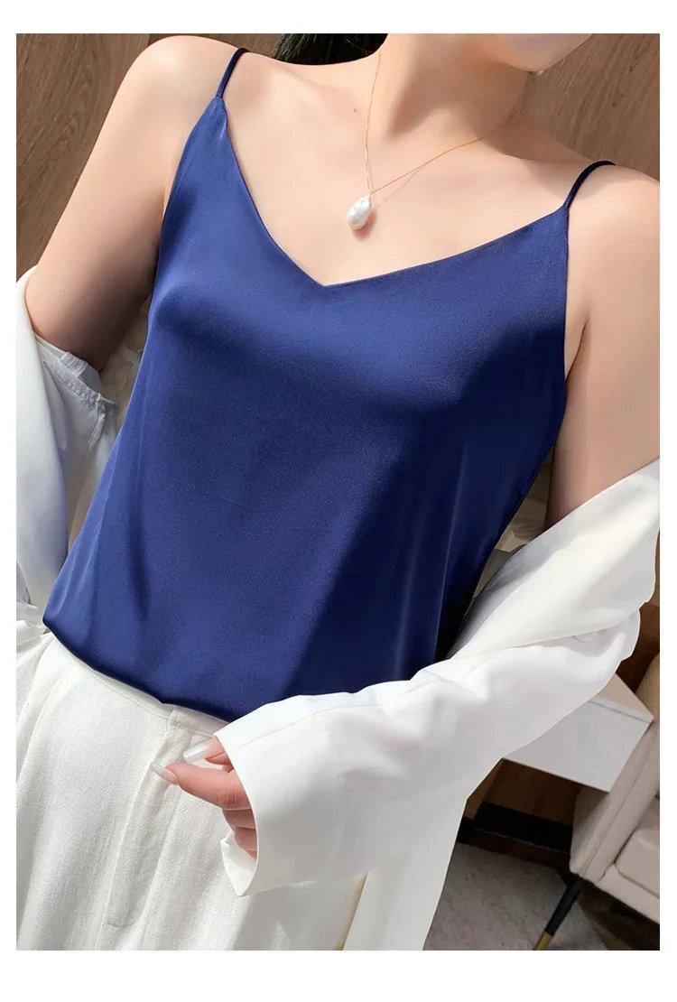 Fashion Silky Camisole Women's Inner With White Bottoming Satin Top Summer V-neck Thin Section