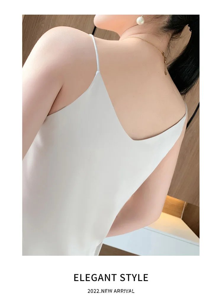 Fashion Silky Camisole Women's Inner With White Bottoming Satin Top Summer V-neck Thin Section