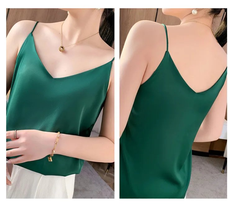 Fashion Silky Camisole Women's Inner With White Bottoming Satin Top Summer V-neck Thin Section