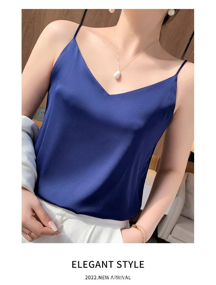 Fashion Silky Camisole Women's Inner With White Bottoming Satin Top Summer V-neck Thin Section