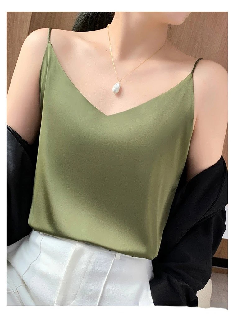 Fashion Silky Camisole Women's Inner With White Bottoming Satin Top Summer V-neck Thin Section