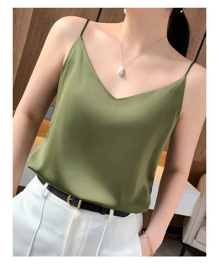 Fashion Silky Camisole Women's Inner With White Bottoming Satin Top Summer V-neck Thin Section