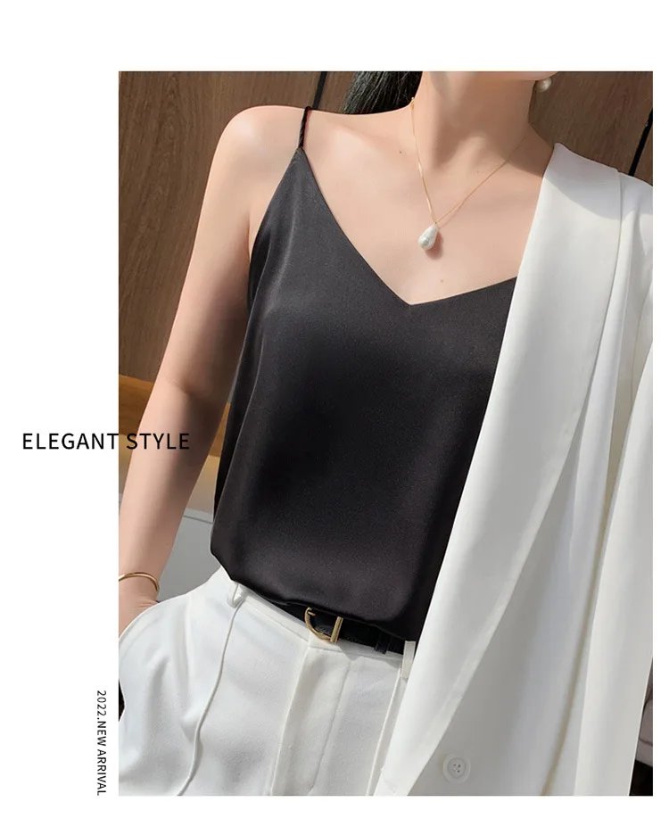 Fashion Silky Camisole Women's Inner With White Bottoming Satin Top Summer V-neck Thin Section